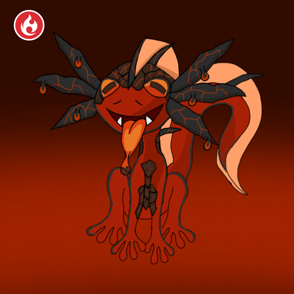 What if...There was a Amphibian PKMN for every type. Meet Xolava, the lava fish PKMN. Xolava like to swim in or close by active volcanos, their body having volcanic rock all around it.