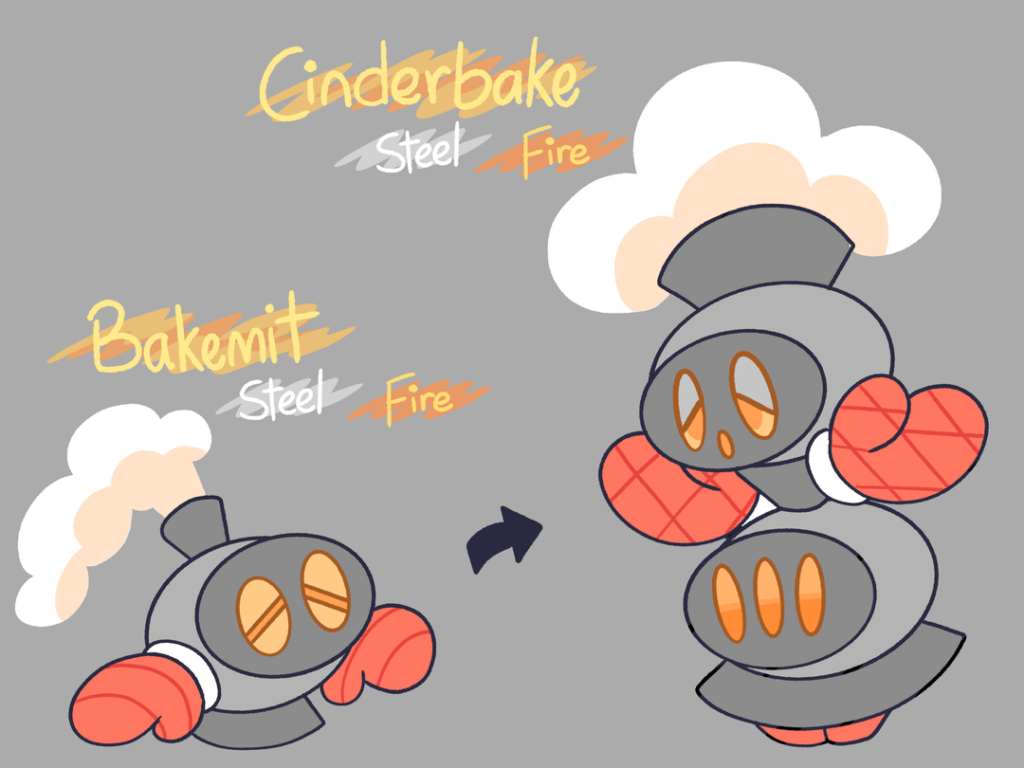 Meet Bakemit and Cinderbake! Based on Ovens! ( Object Fakemon )