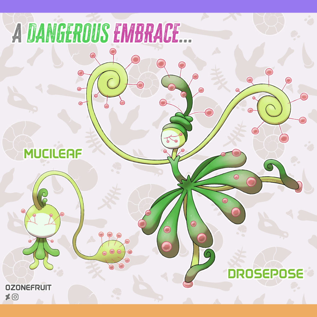 [OC] Sundew Fakemon Line! Mucileaf and Drosepose!
