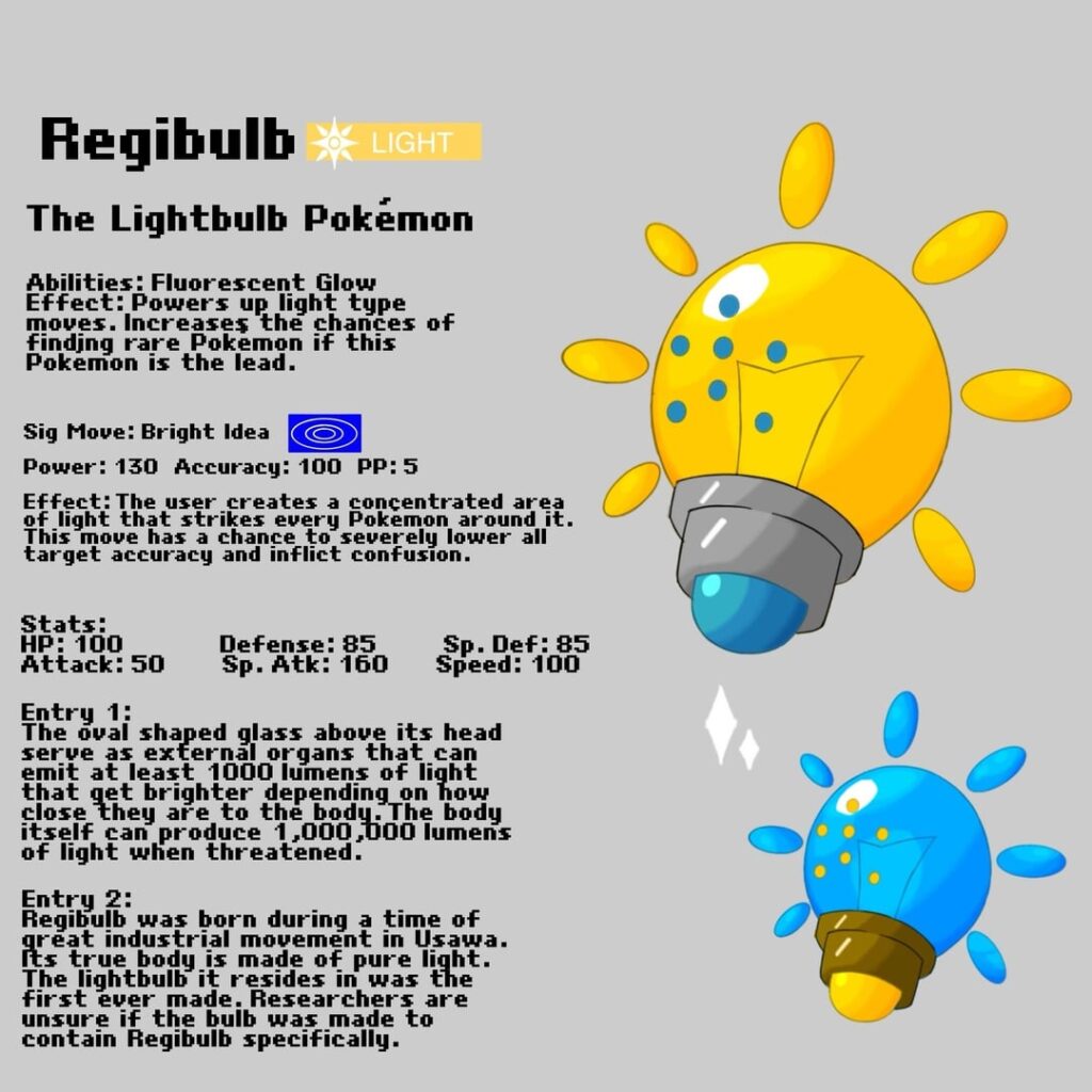 Did a redraw of an old pokemon, plus the details on my version of the Light type