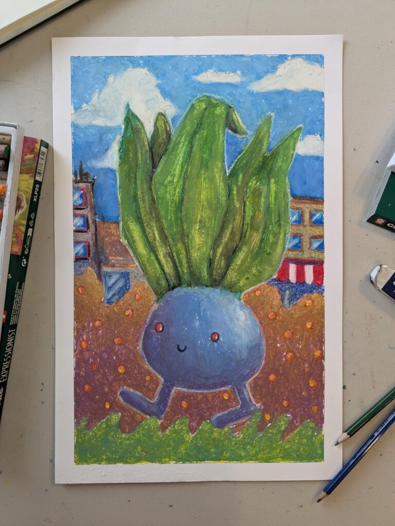 I'm an artist who draws pokemon and I love oil pastel. Here's some of my recent work