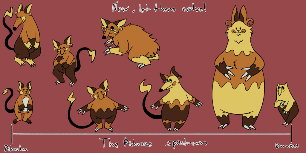I drew some raichu drowzee fusions.