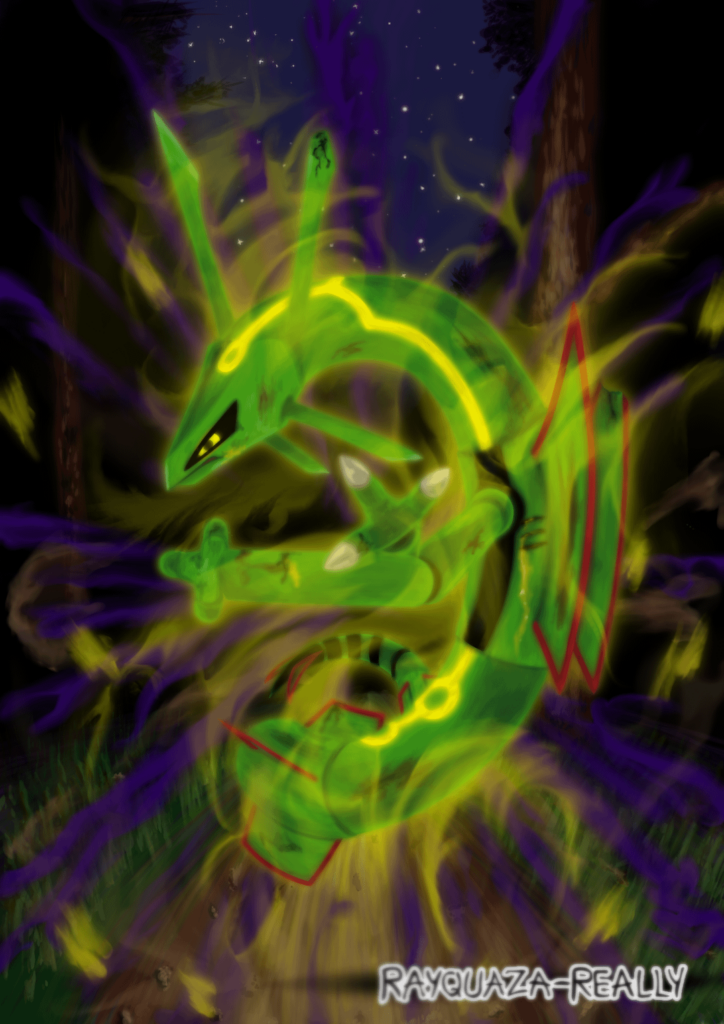 Duo Rayquaza art about him fighting a Mirror match of itself for sum reason :P [OC]