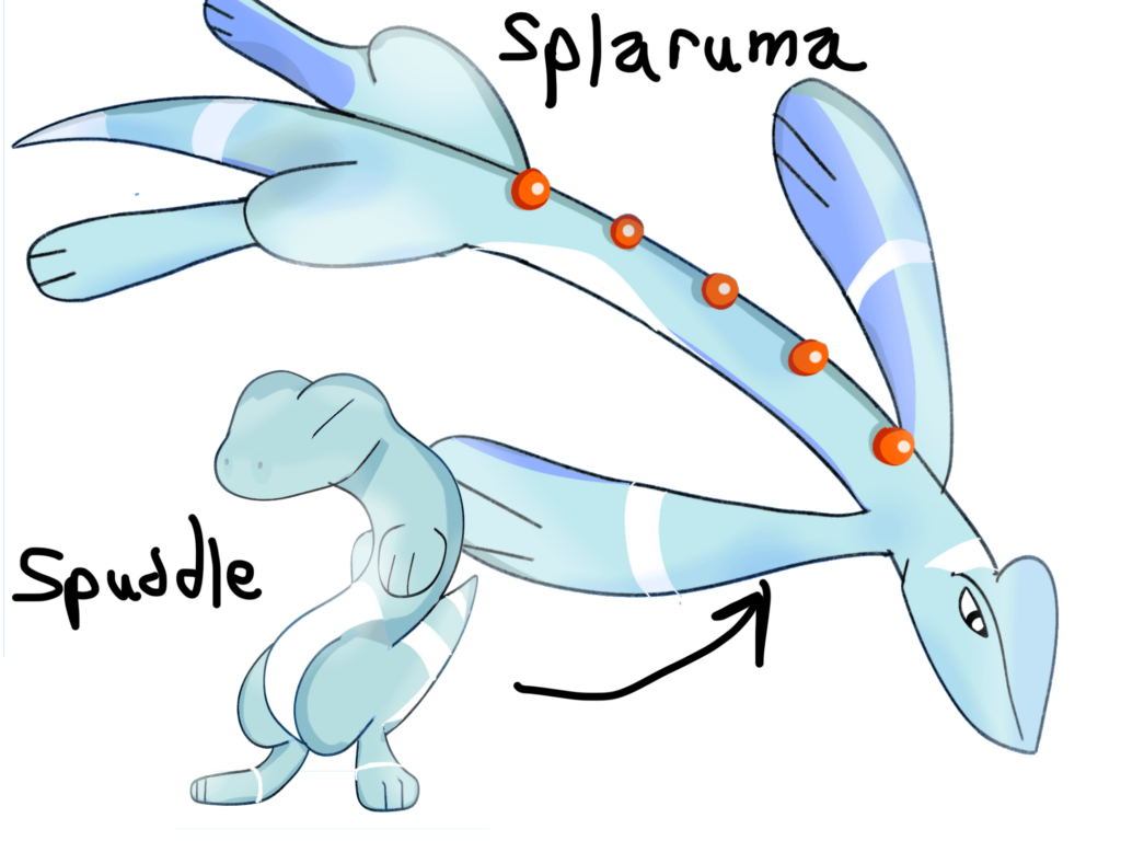 My first Fakemon! Meet Spluddle and Splaruma!