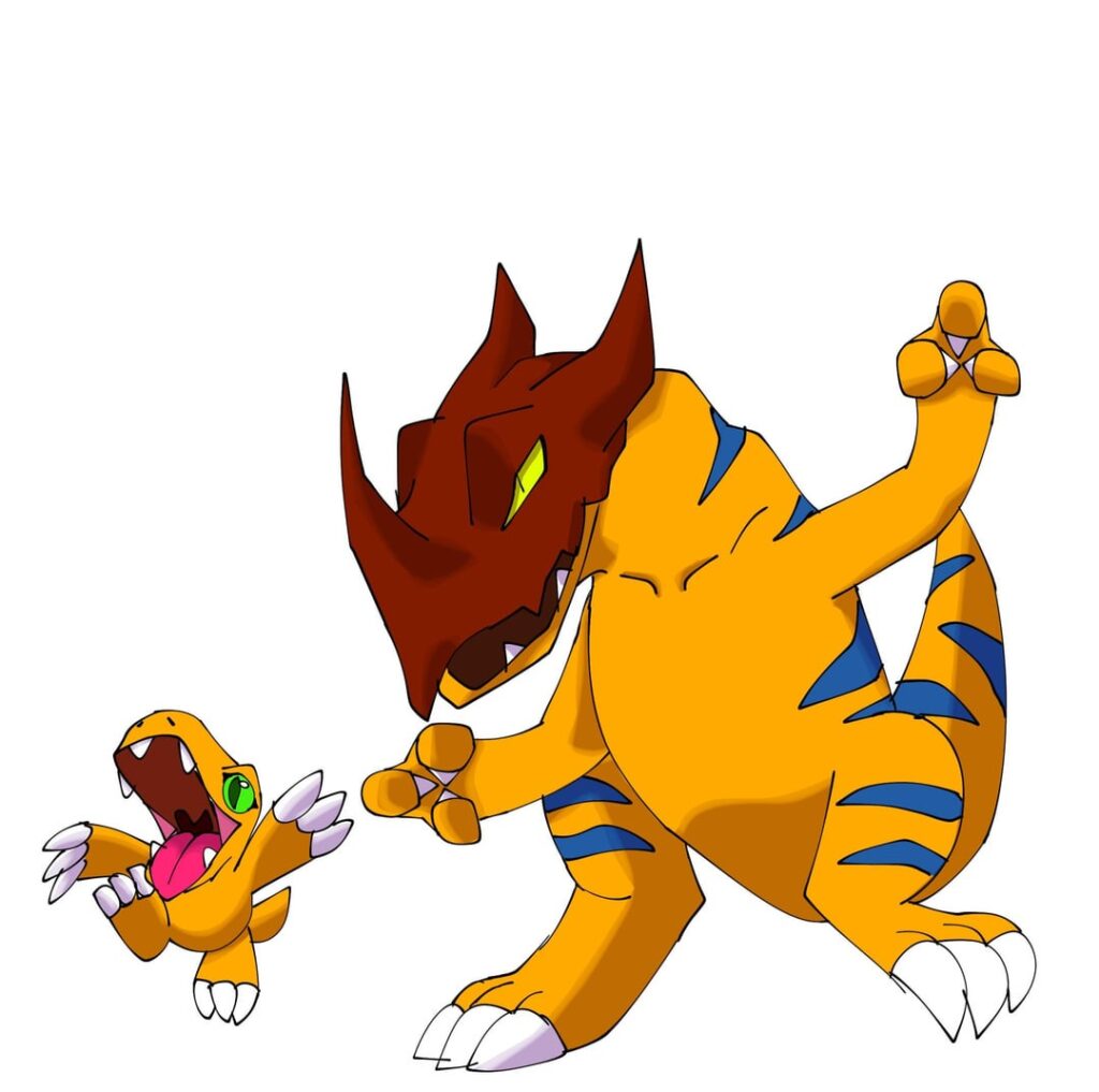 Pokemonized agumon, greymon, metalgreymon and wargreymon