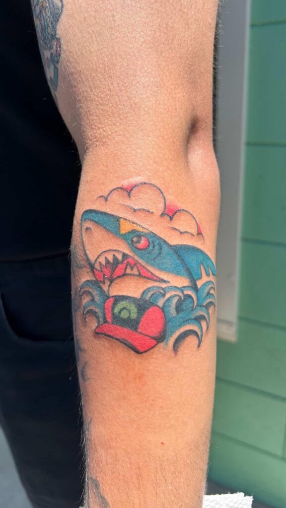Got a classic American Traditional tattoo, but with a Pokémon twist!