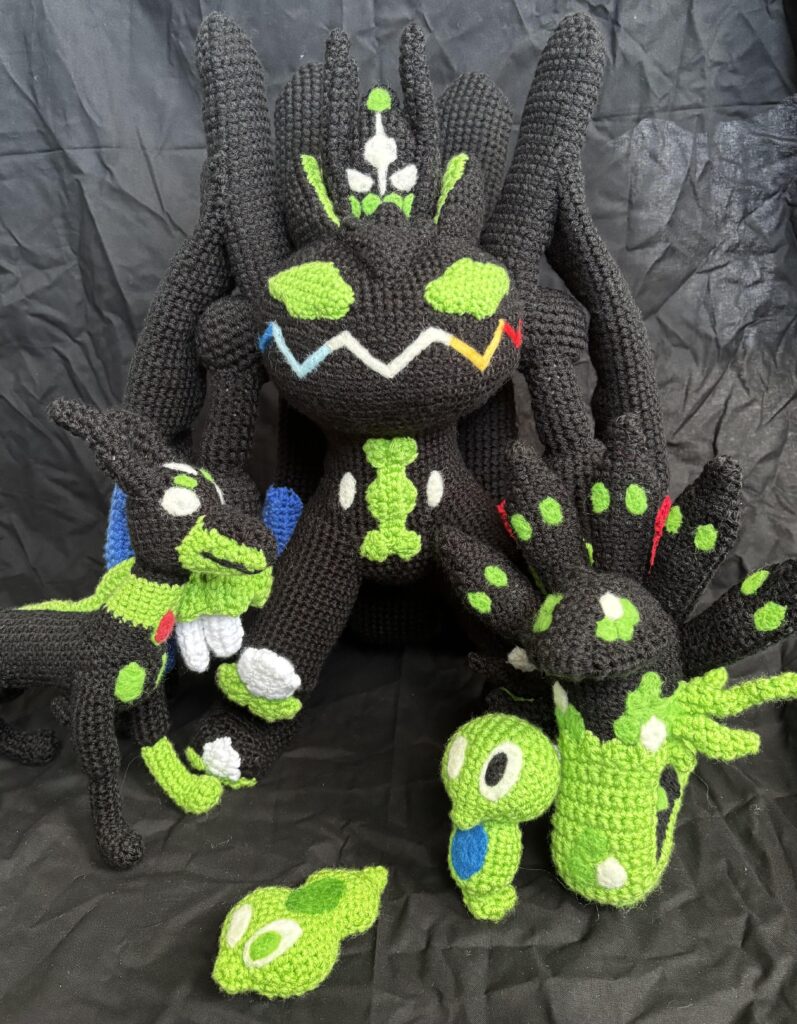 Happy Zygarde day! I crocheted all forms of #718 Zygarde for 7/18