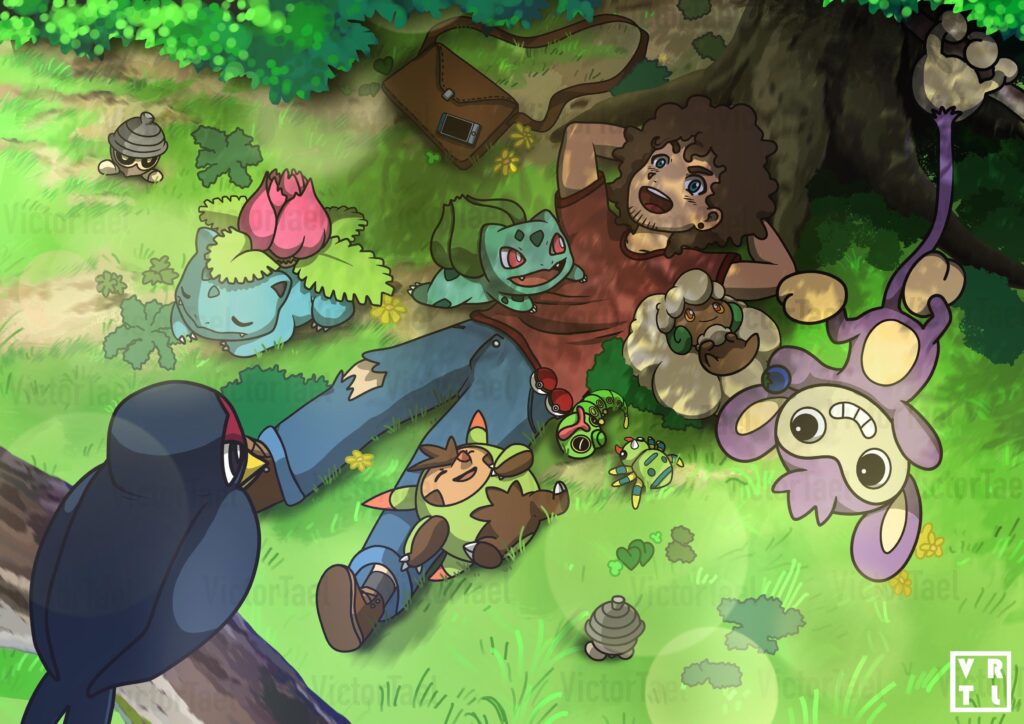 [OC] Chilling with my team and wild Pokemon on the forest