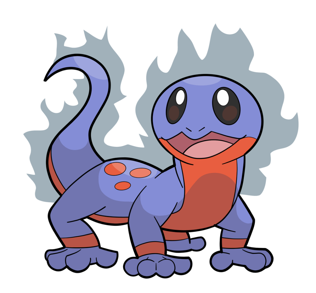 Gecko-inspired Fakémon (Water/Fire-Type)