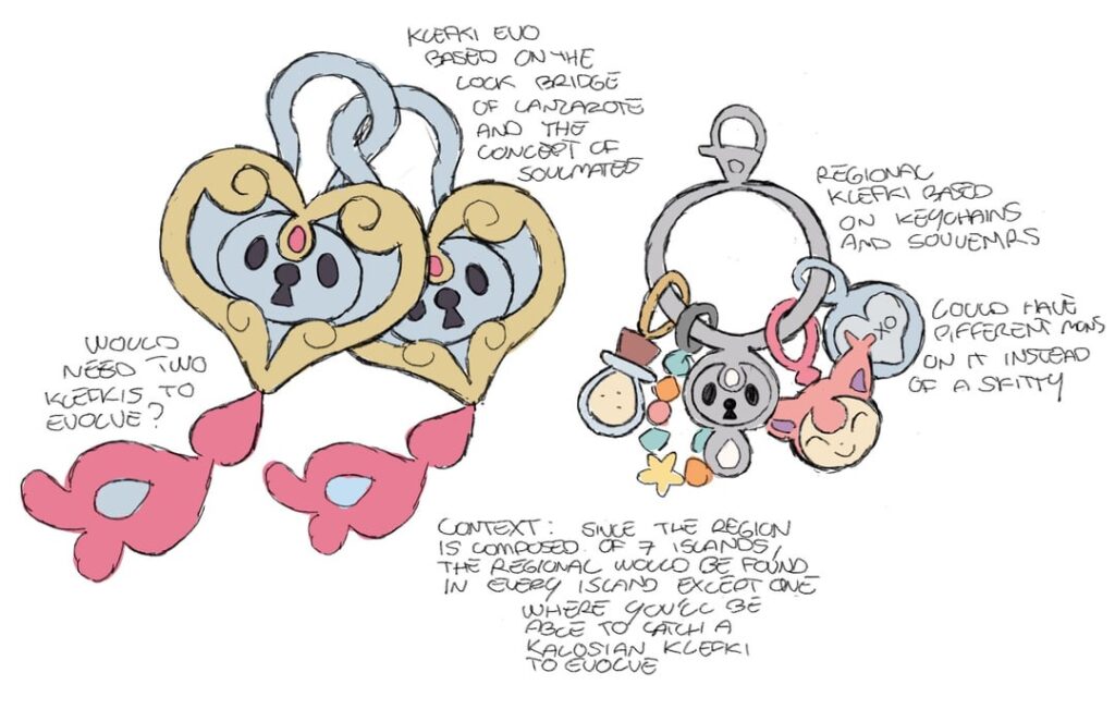 I love klefki so here are an evo and a regional for my canary islands inspired region (yes I know it’s weird but I swear it makes sense just read the text) any feedback and name suggestions are always appreciated !!