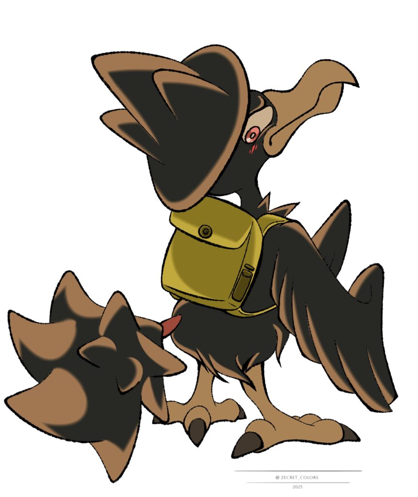 Giving a krow a backpack. He seems happy?