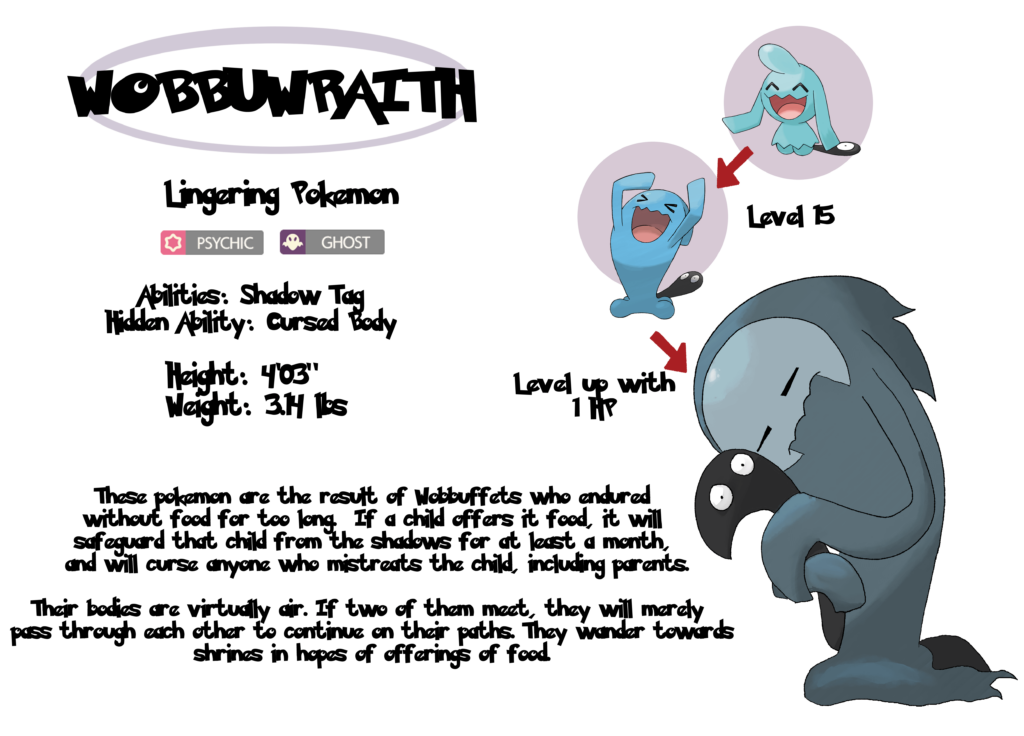 Re-did an old Wobbuffet evolution I had in my head for years, and I think I finally feel happy with its design and motif