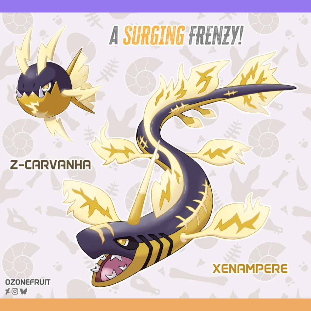 Regional Variant Carvanha and Xenacanthus Fakemon Evolution! (Electric/Dark Types)