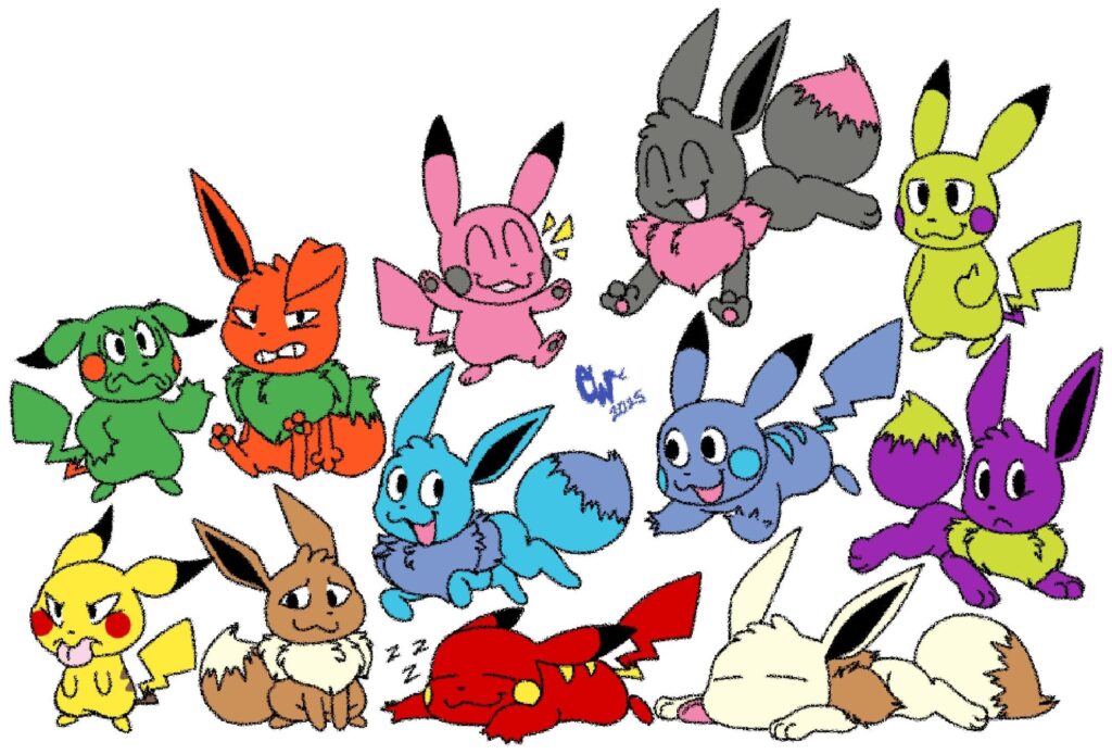 Silly Eevee and Pikachu doodles![OC]