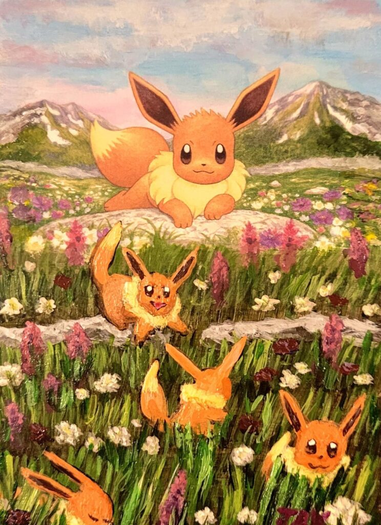 Eevee and Pups, my most recent painted card! [OC]