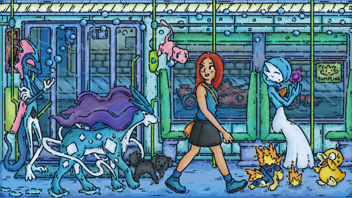 Cute commission ive made of a trainer and her pokemon team