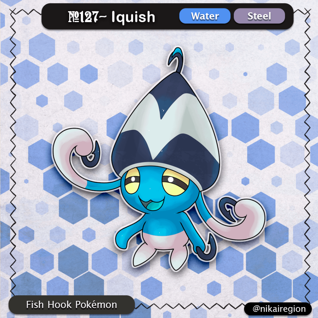 Fish Hook Squid Fakemon - Water/Steel Yokai Japanese Pokémon