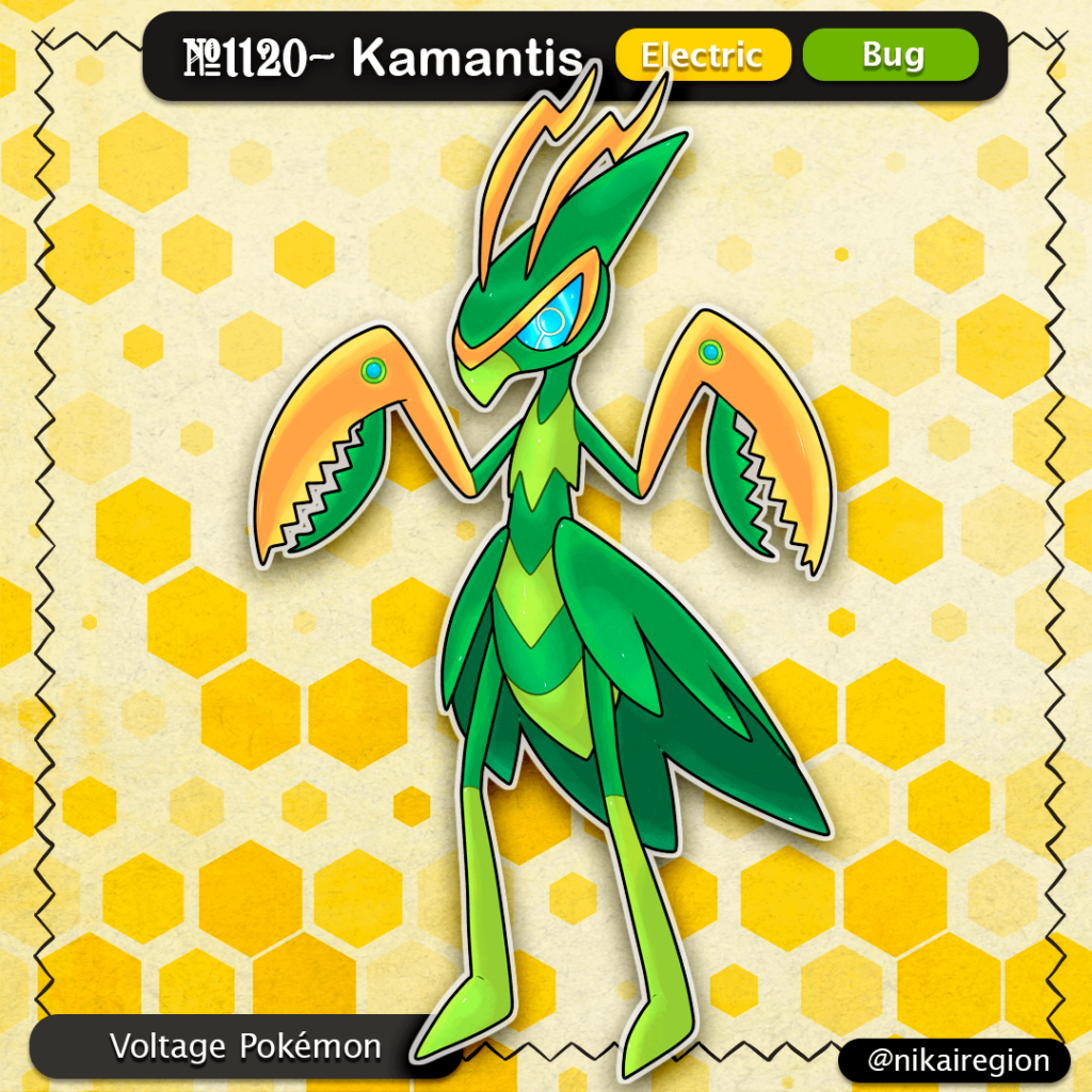 Electric Mantis Pokémon - Japanese Kamikiri Yokai Fakemon - Electric/Bug Pokemon - @nikairegion
