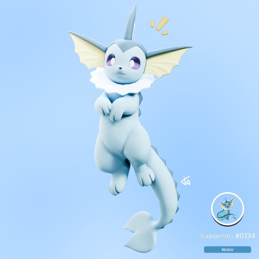 My 3D model of cute little Vaporeon! 
Absolutely one of my favorite Pokémon💙