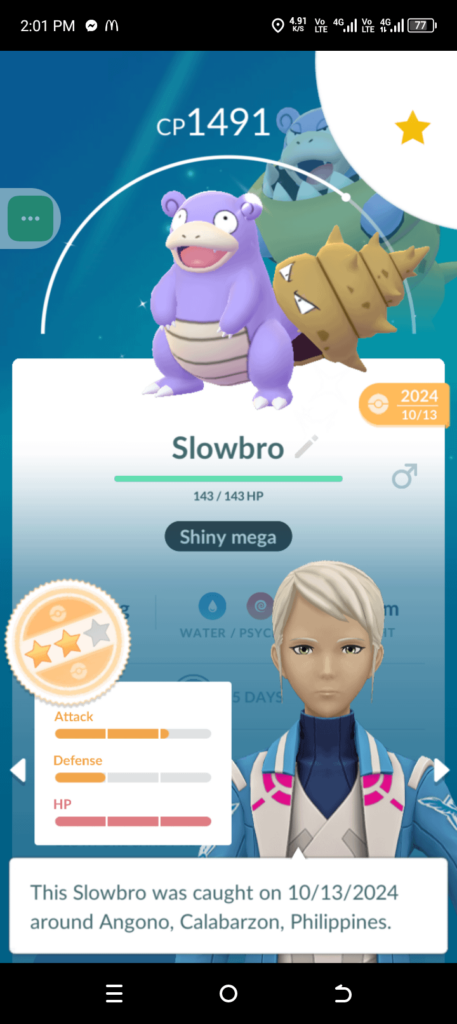 Settling for this shiny mega slowbro cause i transferred my 3 star hatched shiny slowpoke to home🥲