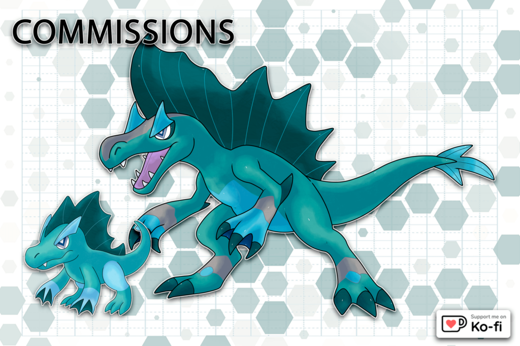 Spinosaurus Pokémon - Fossil Dinosaur Fakemon - Commission-Meowy -@nikairegion