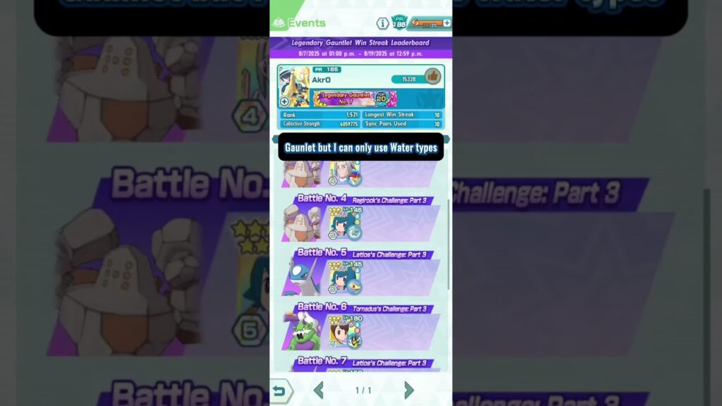 Water type Gauntlet because I recently did Water Pasio Tower #pokemon #pokemonmasters