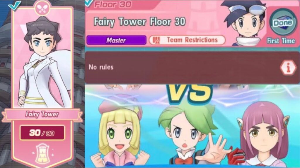 Clearing Fairy Tower Floor 30 with SS Wally, Holiday Lillie, and Lacey [Pokemon Masters EX]