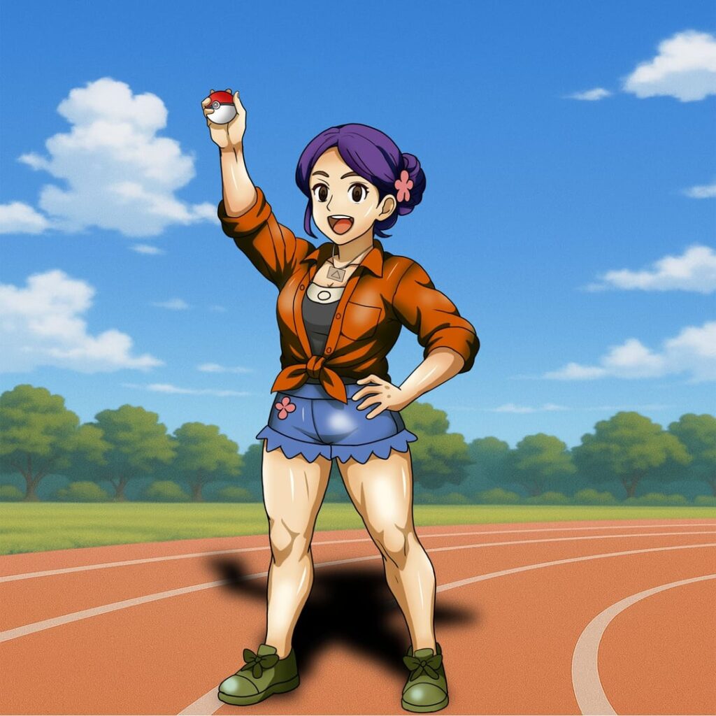 [OC] A confident Pokémon trainer, ready to take on any challenge even on the running track!