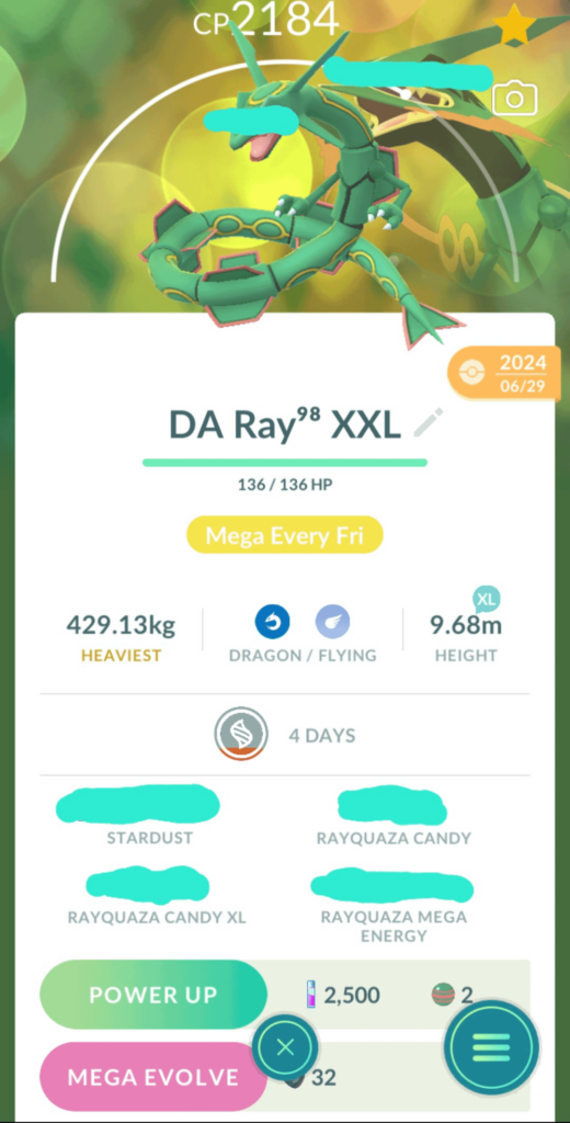 Why does my Rayquaza go from XL to XXL when it mega evolves?