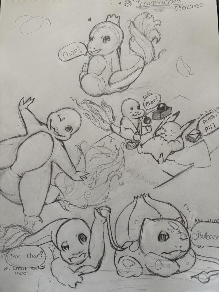 I felt pikachu was lonely, so I drew charmander because why not 🤷🏽‍♀️.