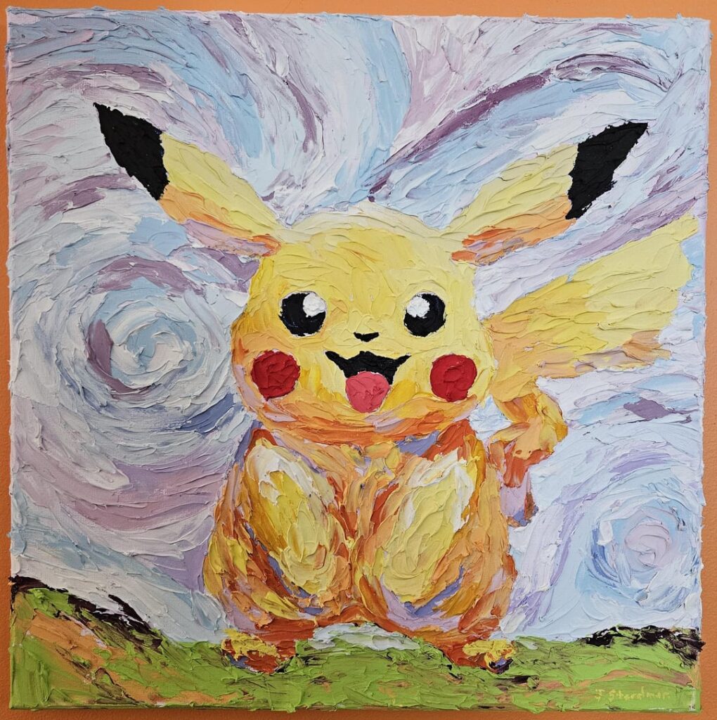 Happy Pikachu! Acrylic on canvas 14" x 14".
