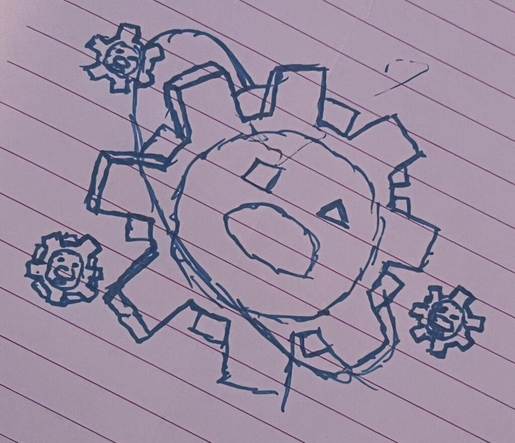 Made this quick little drawing of mega klinklang, I based it off Saturn