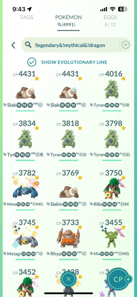 Excluding Legendary, Mythical and Dragon what does your first page look like?