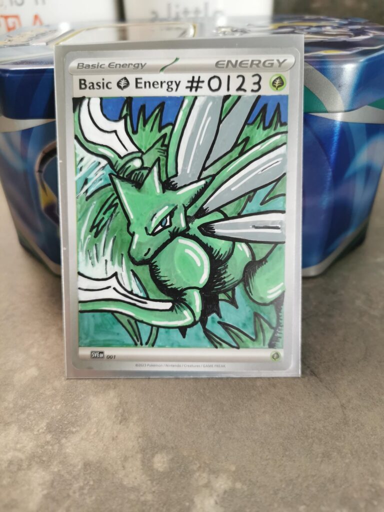 #0123 Scyther completed for my one5one picture pokedex on energy cards. Not my most technical one but still suits the set well.