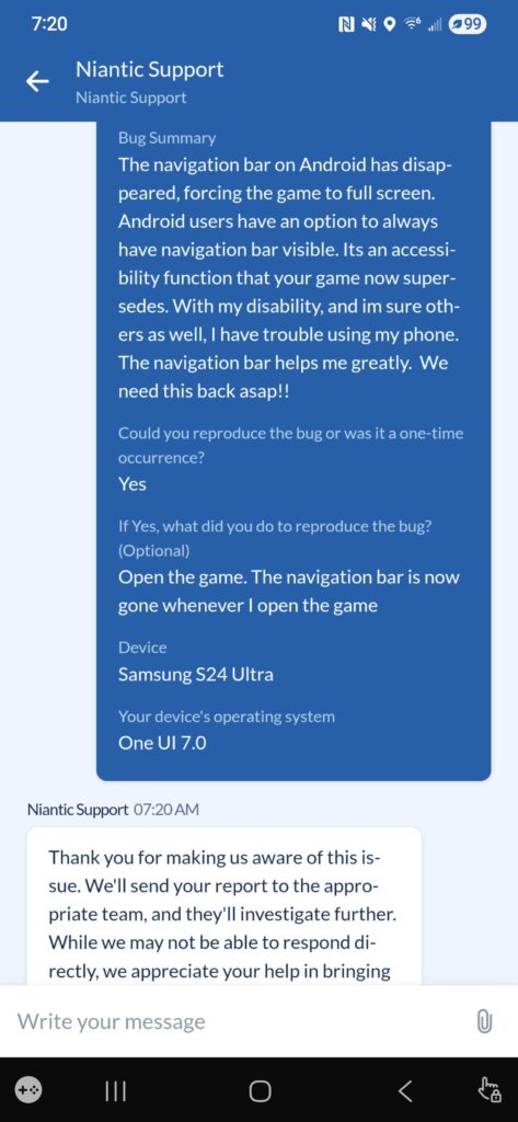 Will report this everyday until its reverted. Forced full-screen on Android takes away navigation bar!