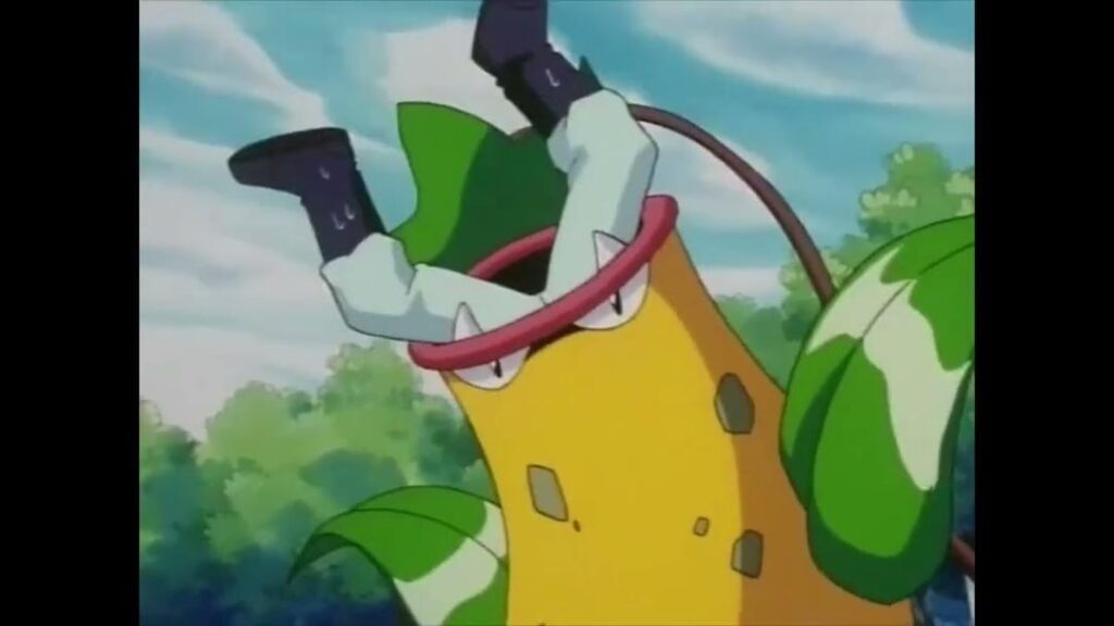 Mega Victreebel looks like as if Team Rockets' James has had enough.