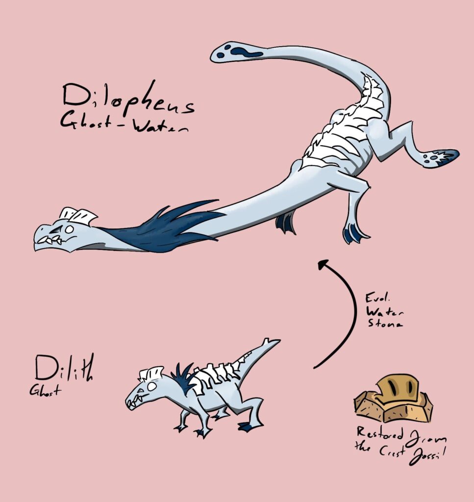 Dilith and Dilopheus two new fossil Pokémon restored from the fossil crest (constructive criticism wanted  as well!)