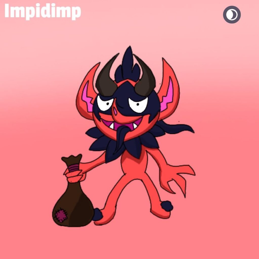 [OC] Decided to make a regional impidimp that's based on Krampus and stereotypical demons and imps. This first stage has fur around it's neck and horns. It will gain the ice type upon evolution