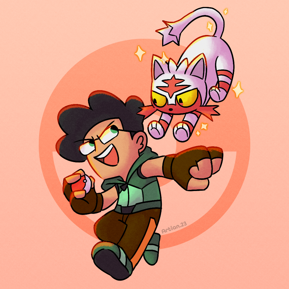 Fanart of me and my starter Litten :)