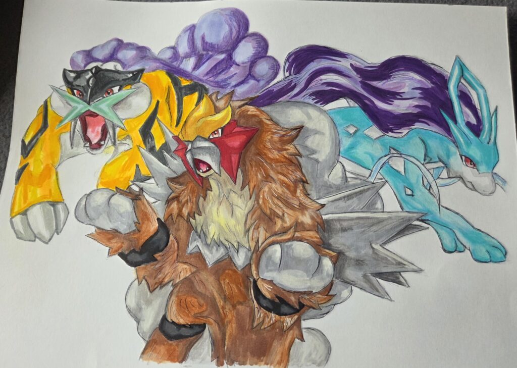 [OC] Just finished my newest piece, "Legendary Beasts" Done with Copic Markers, Colored Pencils, and some ink.