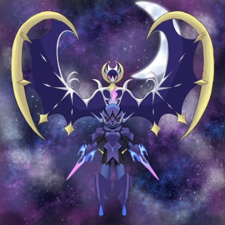 I drew Ceruledge (ソウブレイズ) and Lunala (ルナアーラ)!