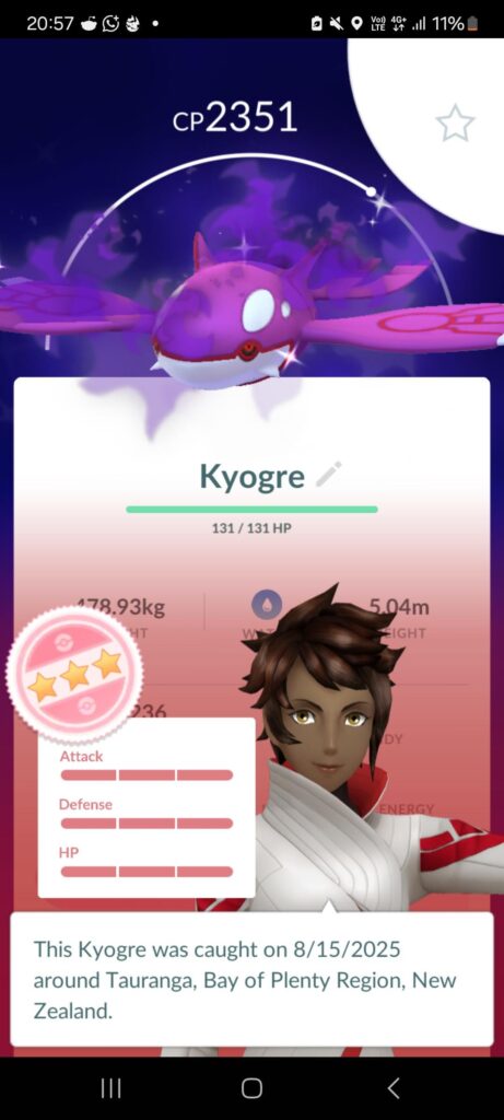 Just made a raid, This is the first Kyogre I ever got in my life.