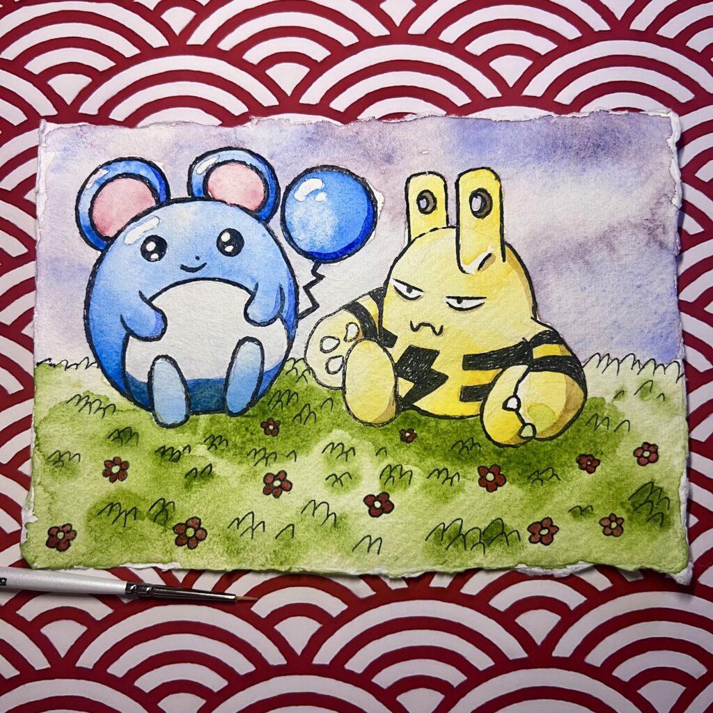 [OC] A quick Marill & Elekid watercolour study!