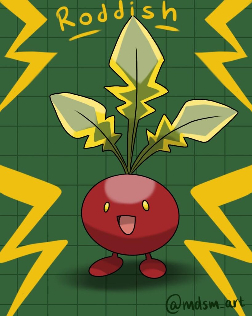 [OC] My regional variant of Oddish - Roddish (grass/electric type)
