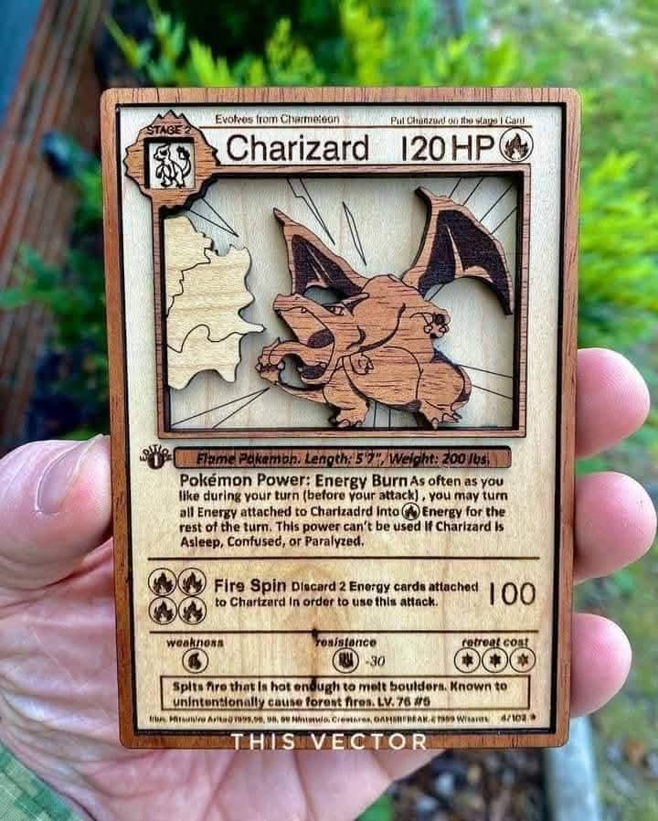 Turned my favorite Pokémon into wooden art! Here’s my handmade Charizard card
