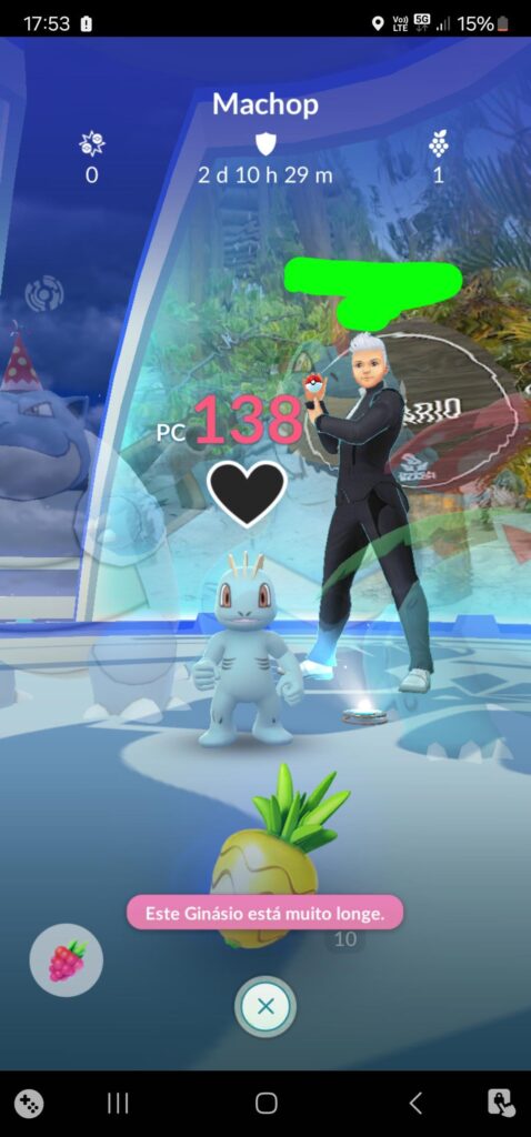 You can feed your pokemon in a distant gym if it's visible on the map, by directly clicking on it