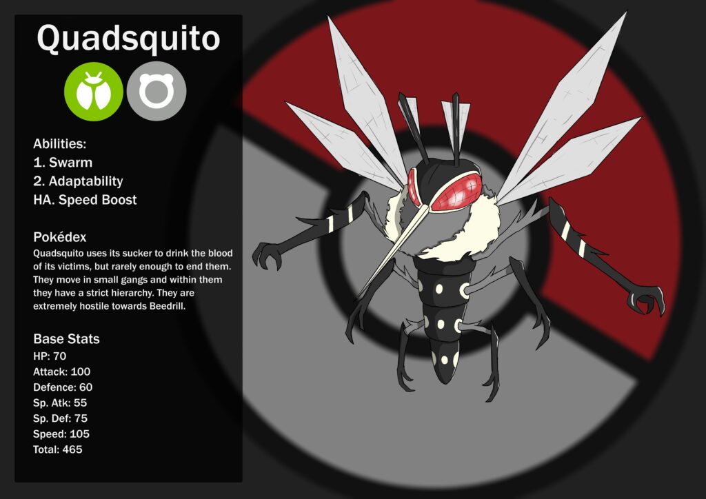 Kinda strange the only mosquito pokemon is an alien from Ultra-Space. Here is my take on a more normal one.