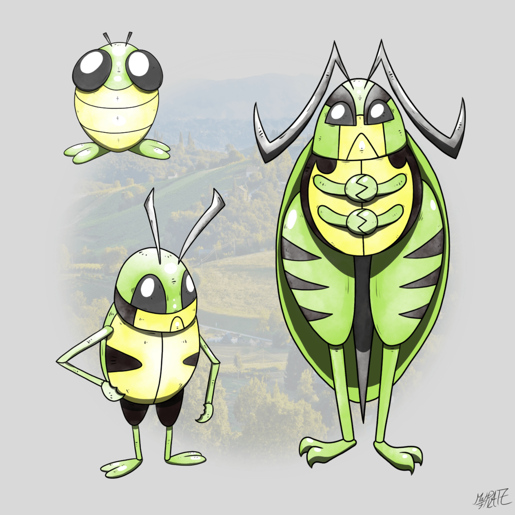Unnamed Bug Fakemon line based on Schmidt's Marbled Bush-cricket
