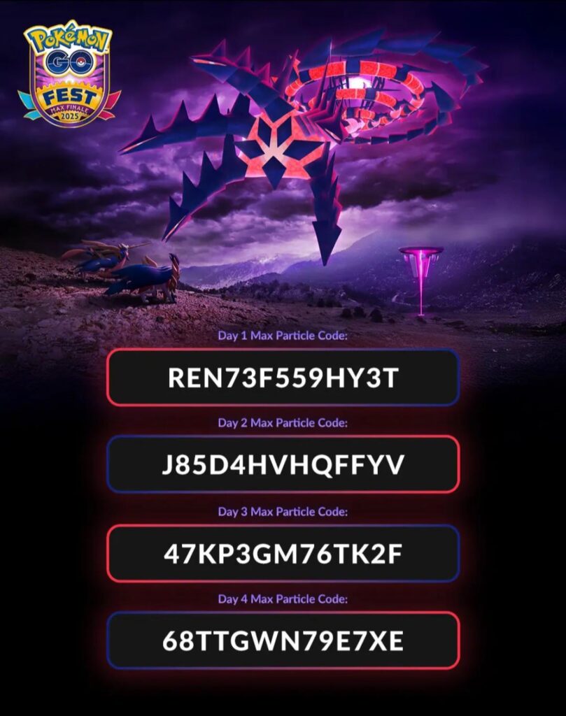 Day 1, Day 2, Day 3, and Day 4 Codes of Max Particles