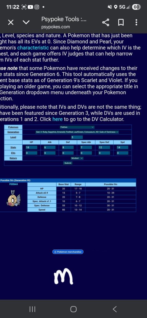 Feebas Egg Stats